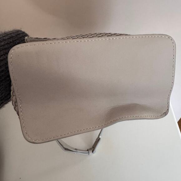 Christopher Kon Woven Leather Flap Adjustable Strap Crossbody Bag Light Gray - Picture 8 of 11